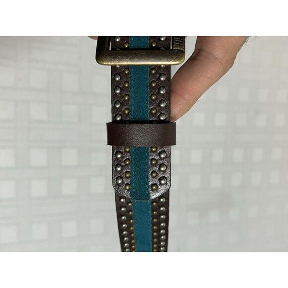 Harley Davidson Womens Size LARGE Brown Leather Teal Blue Gold Silver STUDDED main image 4